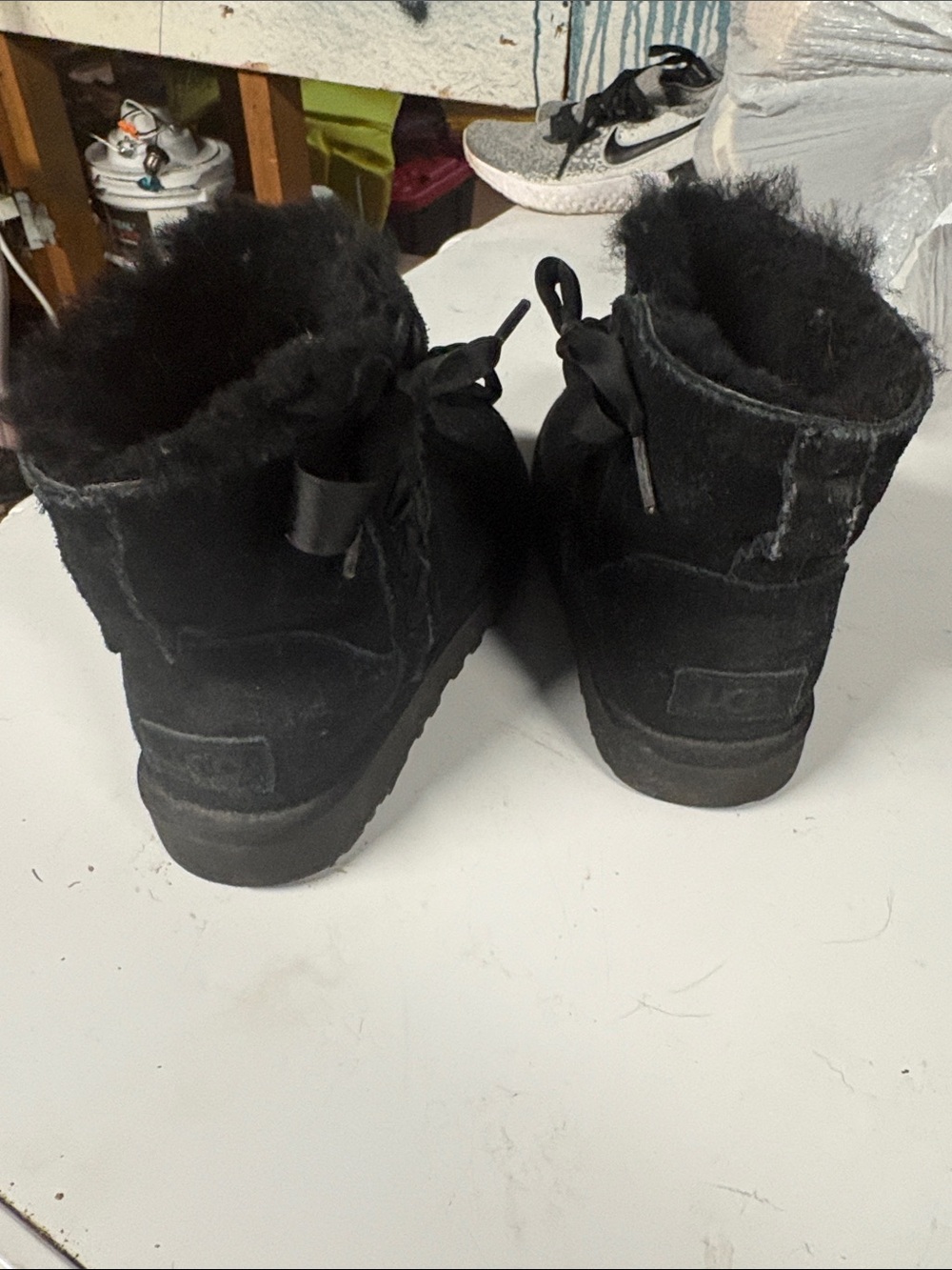 Ugg side lace up Black Women's Faux Fur Ankle Boots - Cozy Winter Slip-On